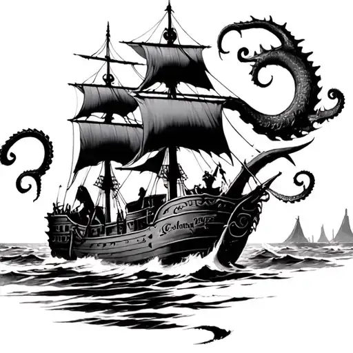 Pirates Of Caribbean Ship With The Kraken Emerging