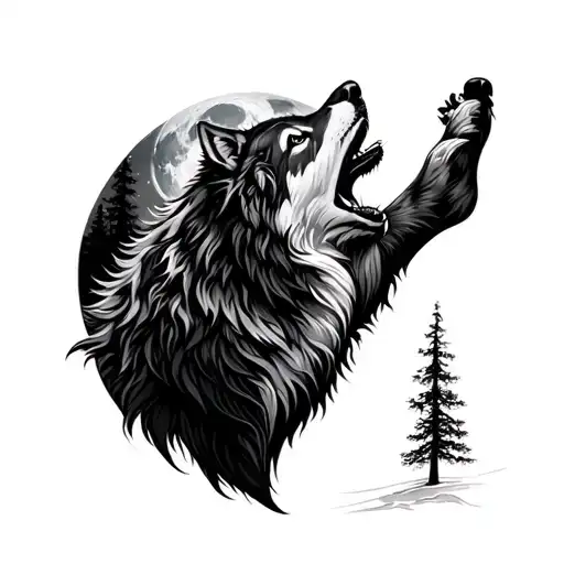 Full Sleeve Wolf Howling At Moon In Forrest