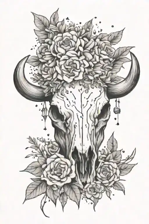 Bull Skull With A Flower Crown & Taurus Constellation