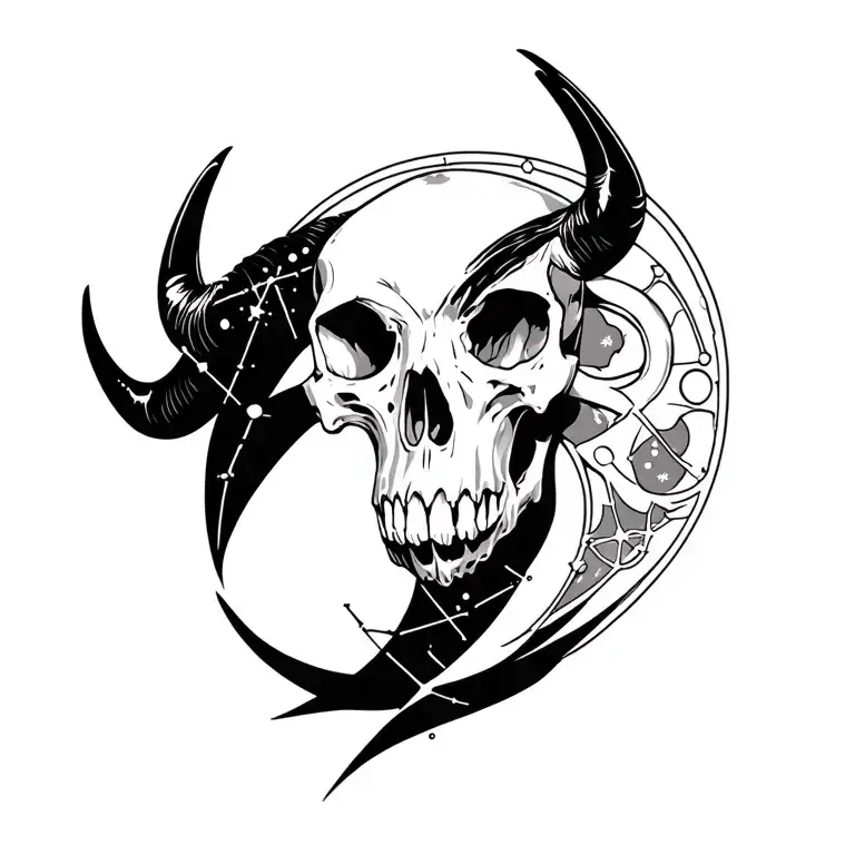 Memento Mori Skull Taurus Constellation Intertwined