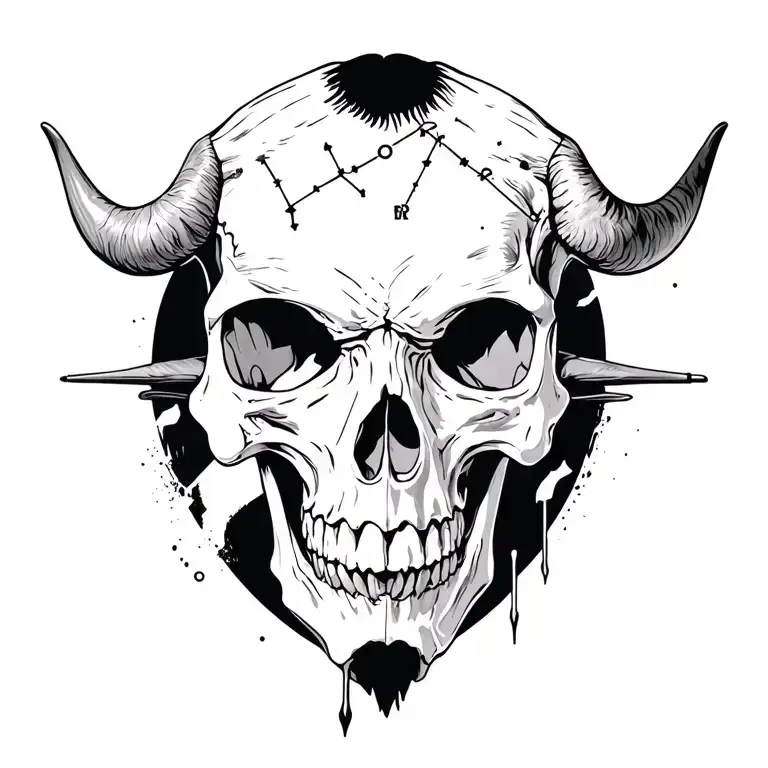 Memento Mori Skull Taurus Constellation Merging Elements