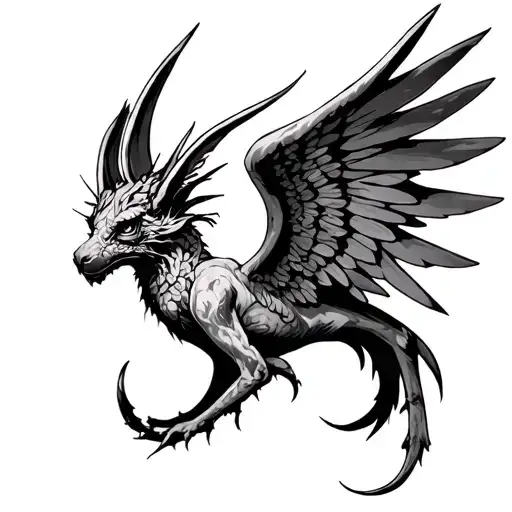 A Neo Gothic Organic Winged Creature With High Contrast And 3D Perspective On The Calf
