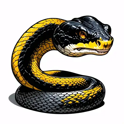 Snake With Inky Black Head And Yellow Body