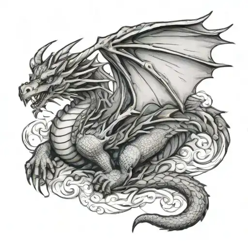 Dragon Sleeping With Open Wings Spread Wide