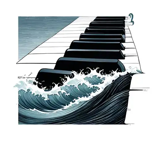 Piano Keys With Ocean Waves