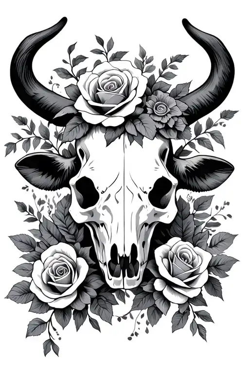 Cow Skull Flowers And Roses And Vines