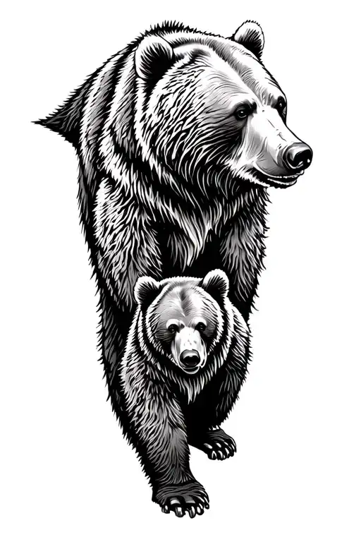 Mother And Baby Grizzly Bear Standing Guard