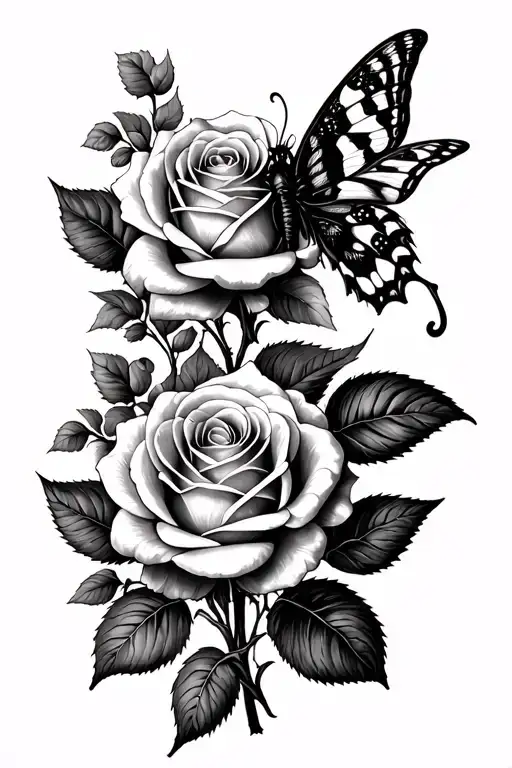 Blackwork Roses With Moth