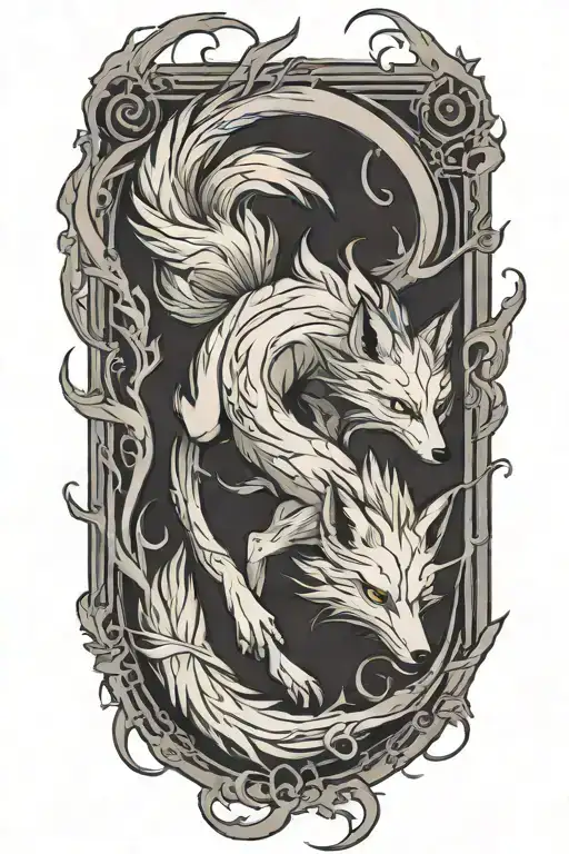 Decaying Nine Tailed Fox Full Body Leaping Across