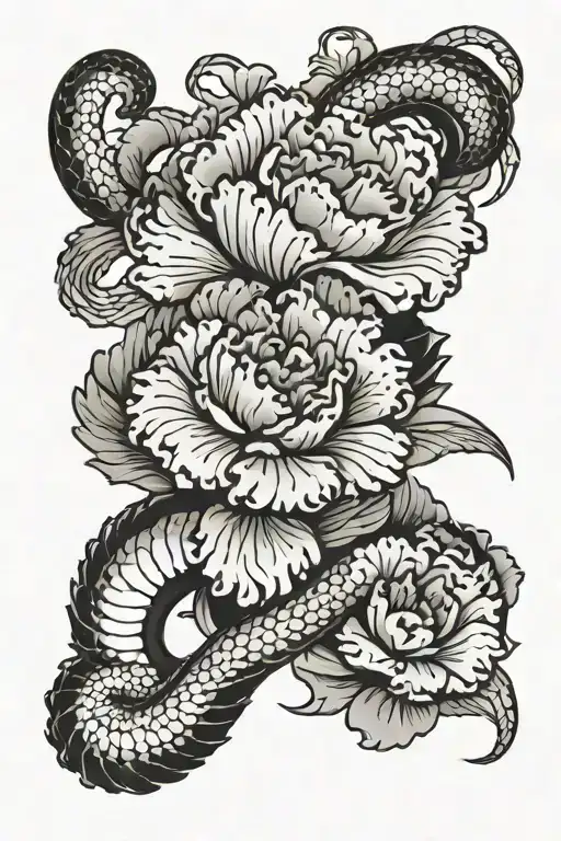 Carnation Flower With Japanese Snake Around