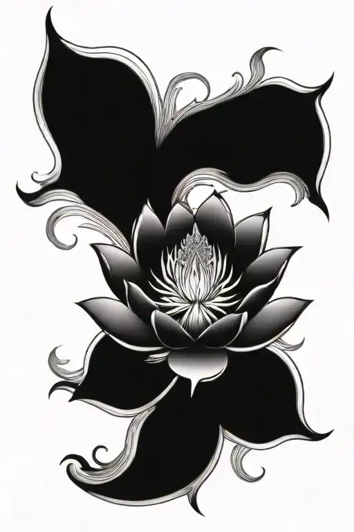Lotus Flower With Pheonix Rising
