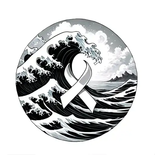 Big Ocean Wave Inside A Cancer Ribbon