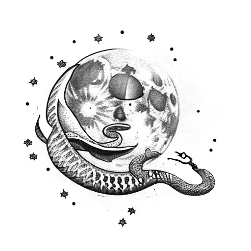 Moon Behind A Dagger Wrapped With A Snake