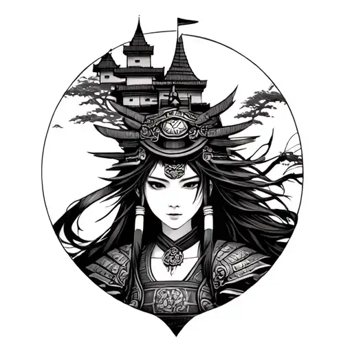 Samurai Girl With A Castle On Her Head