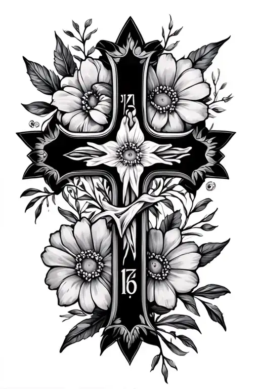 Cross And Birth Month Flowers Intertwined