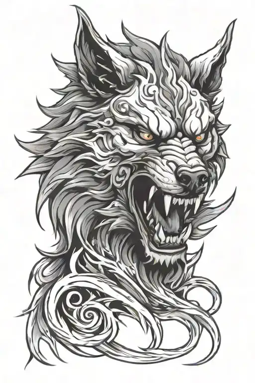 Angry Demon Wolf Head