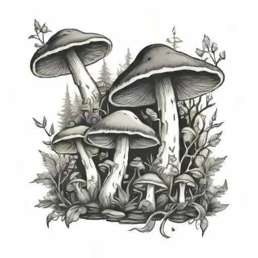 Mushrooms And Fungi In A Forest