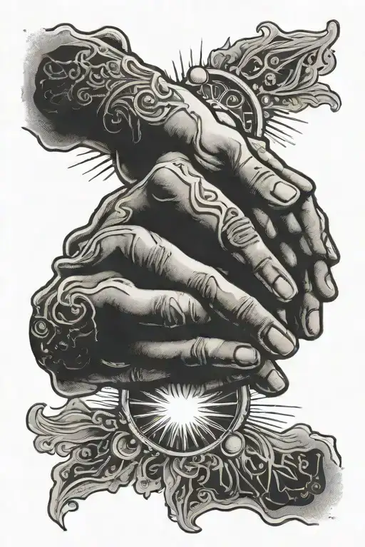 Prayer Hands With Sun Beams