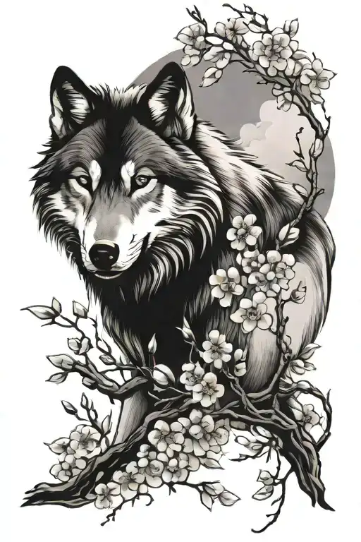 Cherry Blossom And Wolf