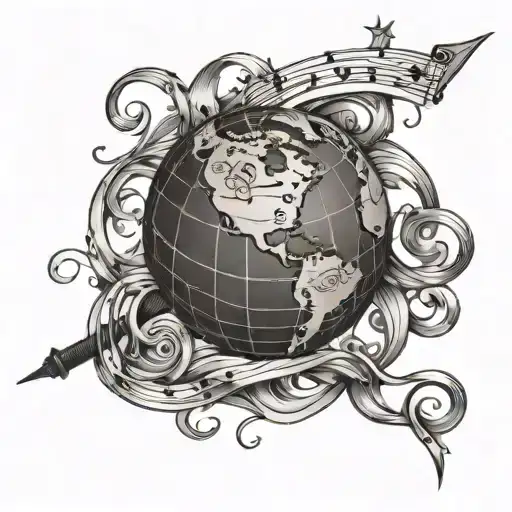 Globe With Musical Staff Intertwined