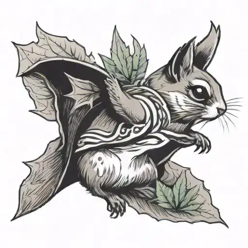 Flying Squirrel With A Marijuana Leaf Cape Fluttering Behind It As It Glides Through The Air
