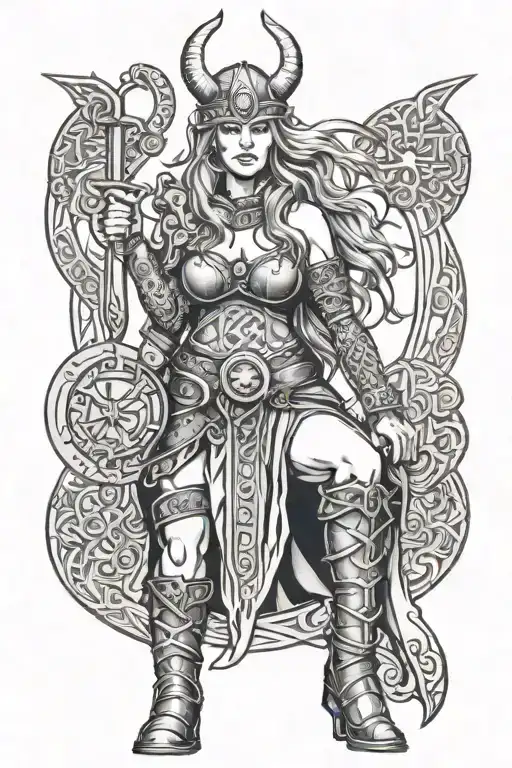 Sexy Viking Woman Full Body With Viking Symbol