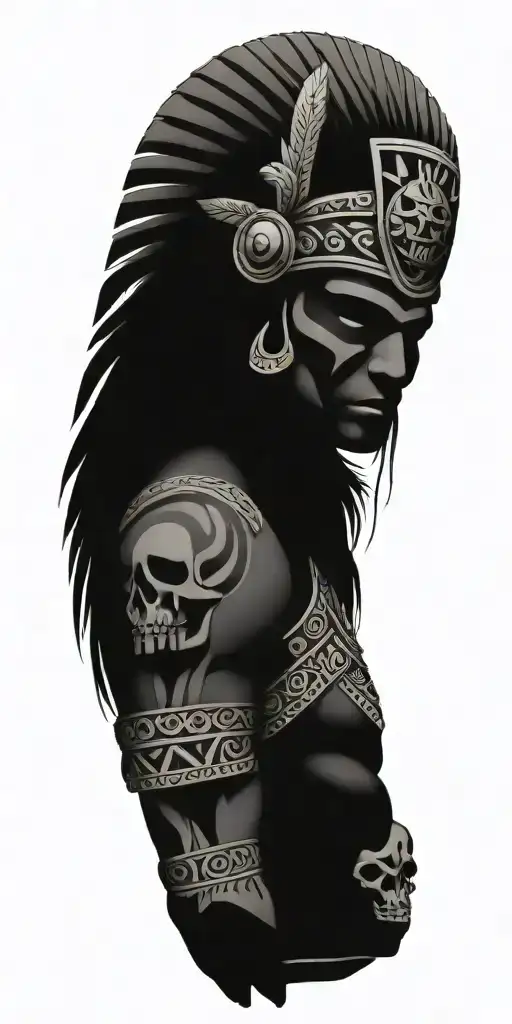 Aztec Warrior With Skull Wearing A Crown