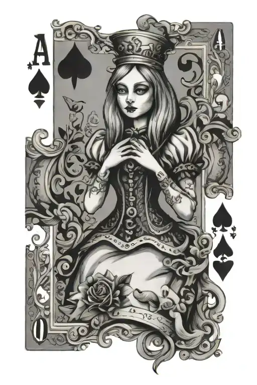 Alice In Wonderland Inspired Tattoo In Poker Card Queen