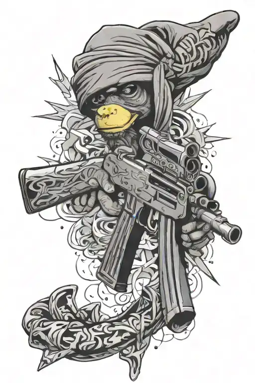 Richardson Graffiti Ak-47 Smoking Gun With Banana Clip Bandana Hanging From Crown In Background