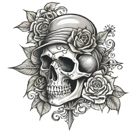 Skull Roses Cross Time Sexy Woman Big Breast