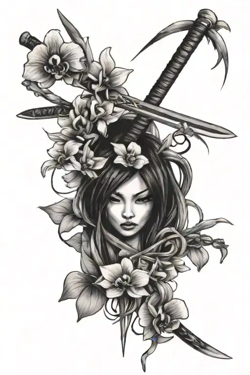 Katana And Orchids Intertwined