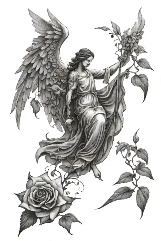 Angel In Full Growth Of Plants