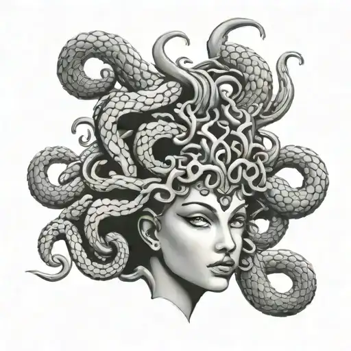 Medusa Head With Dragons Instead Of Snakes Coming