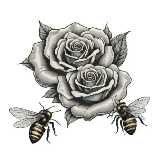 A Rose With Two Bees Sitting On One Petal