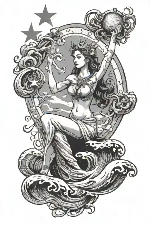 The Star Tarot Card Featuring A Goddess In Water Waves