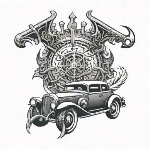 A Stylized Cutlass Car With Oversized Rims And Crowns Integrated Into The Design