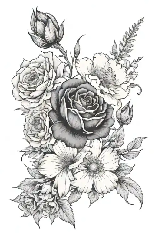 Rose Marigold Cosmos Daisy Poppy Gladiolus Flower Bouquet