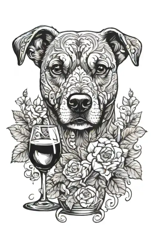 Wine Glass With Dog In Flowers Growing