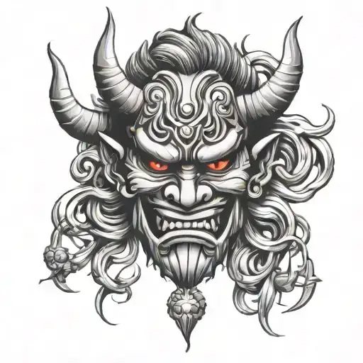 Oni Mask With Gemini Symbol Intertwined Symbolizing
