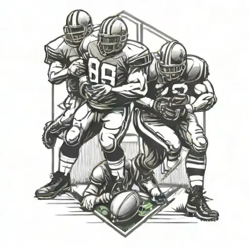 An Intricate Design Of A Football Field With The Offensive Line Players Blocking For The Quarterback