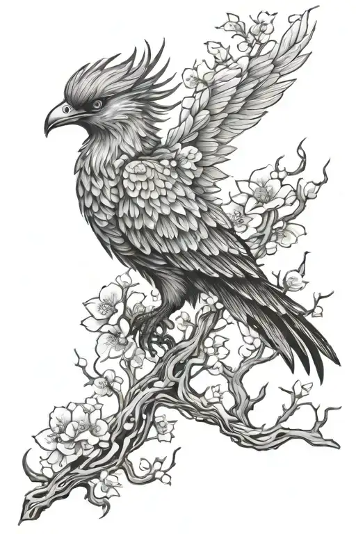 Pheonix With Sakura Tree Branches