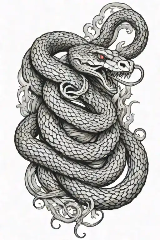 Intricate Fire And Ice Tattoo Design Of A Magnificent Snake