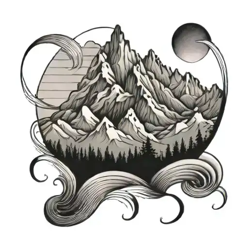 Mountain Range With A Winding