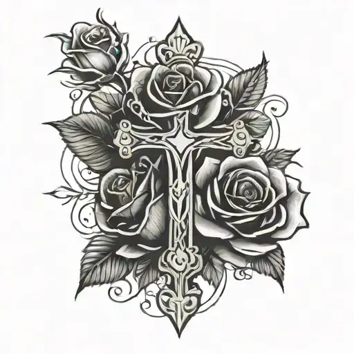 Christian Cross And Rose