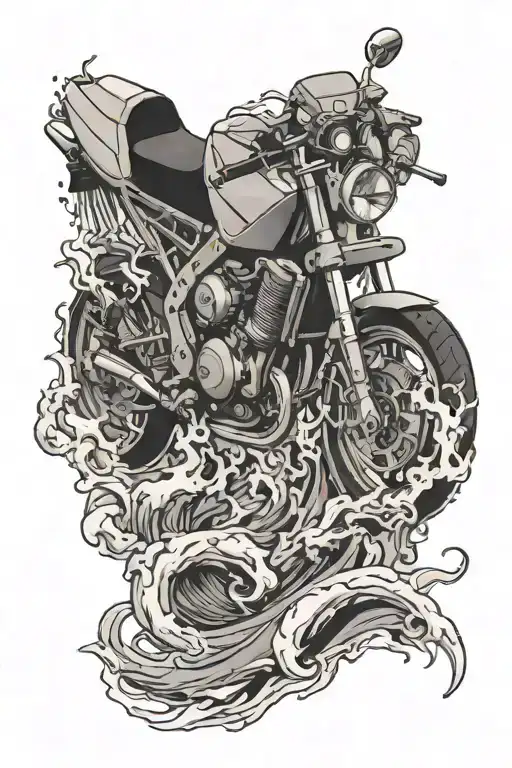 Sea Waves Crashing In The Background And Anchor Intertwined Racing Bike Yamaha R6