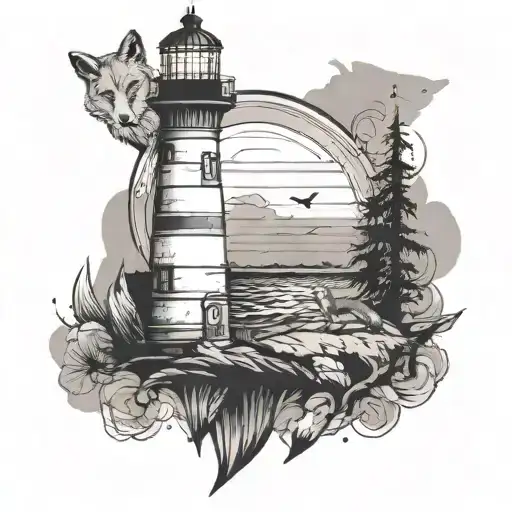 A Lighthouse With A Fox Silhouette In The Foreground