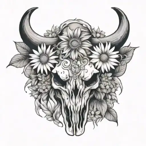Bull Skull With Daisies