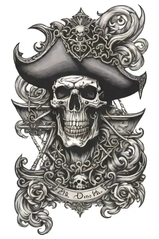 Pirate Ship With Skull Wearing A Crown