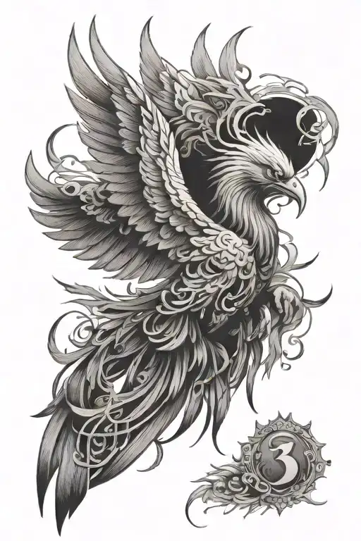 A Mystical Tattoo Of A Phoenix Sureounded By Money
