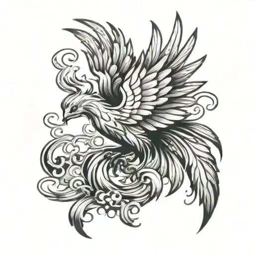 A Mystical Tattoo Of A Phoenix Sureounded By Money